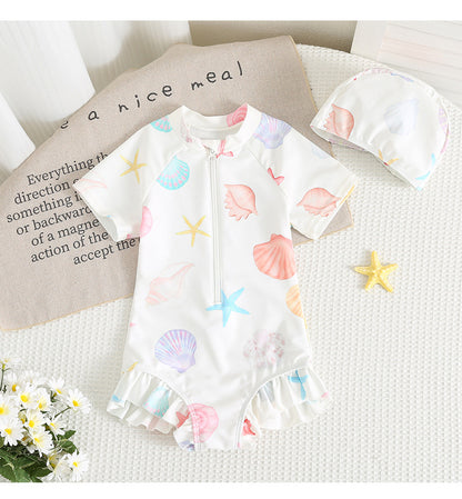 UPF50 Plus Shell Printed Short Sleeve One-piece シェルプリント 半袖 水着【mh0012605】