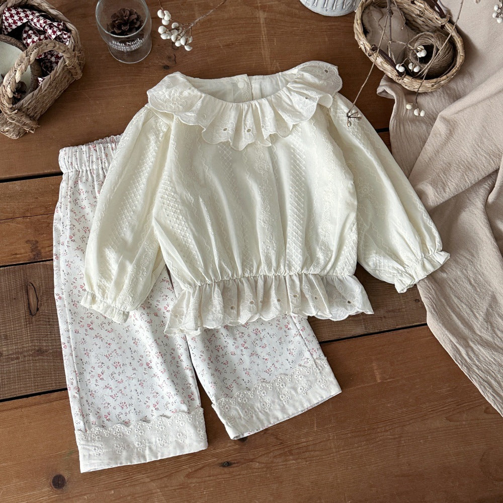 Baby Kids Floral Hem Lace Easy Wide Pants【mh0014357】
