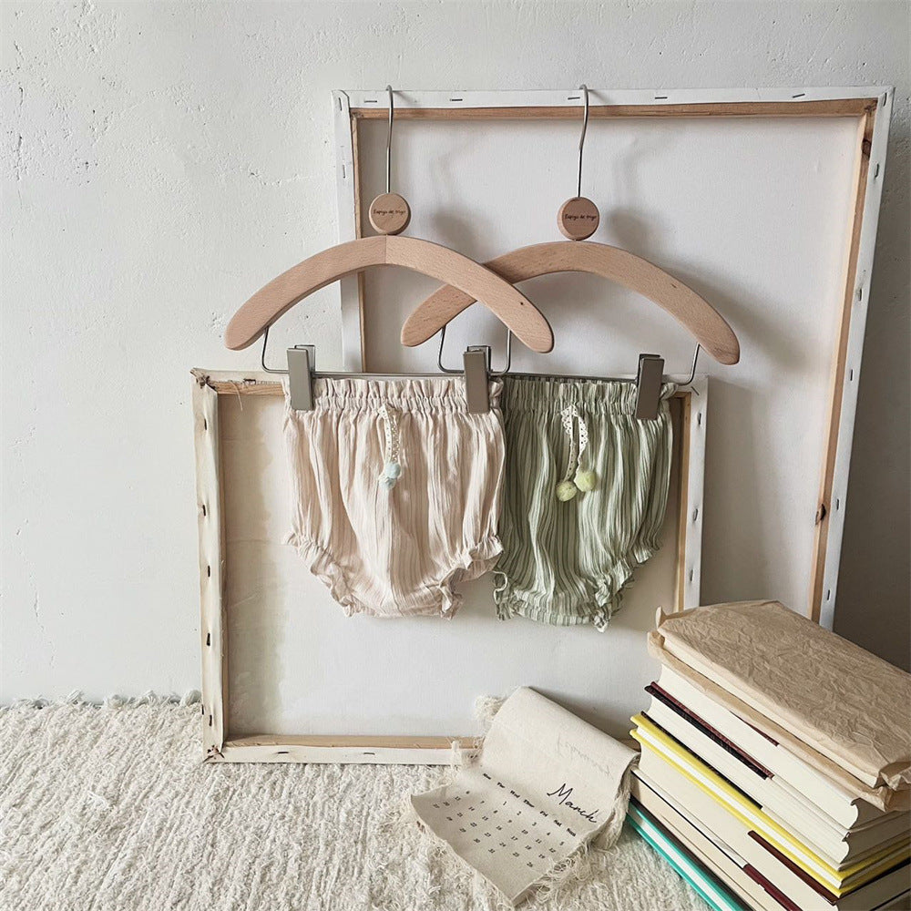 Conjunto de camisola y short de bebé con rayas, encaje y volantes [mh0001840]