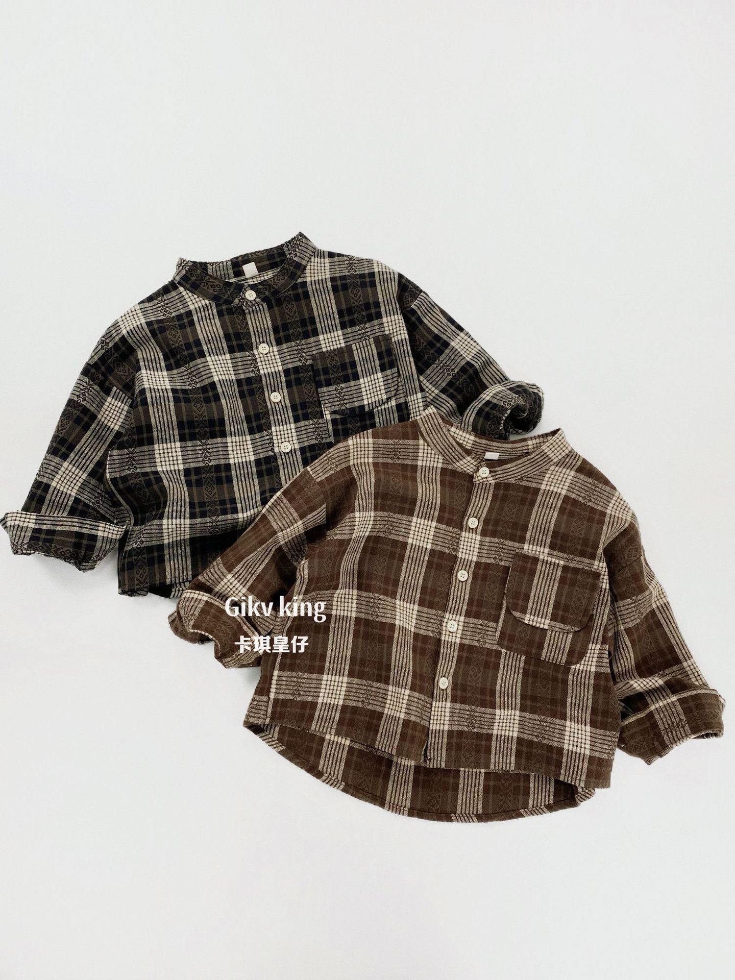 Vintage Plaid Long Sleeve Button Shirt キッズ チェック柄 シャツ【mh0012571】