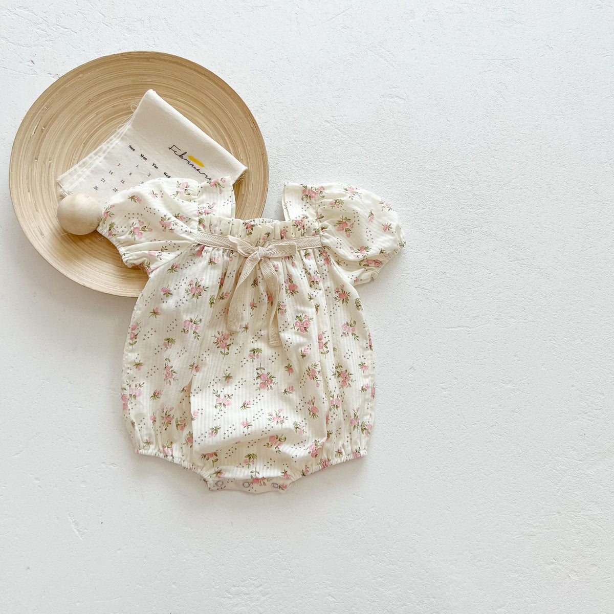 Baby Floral Solid Ribbon Short/Long Sleeve Romper [mh0000723]
