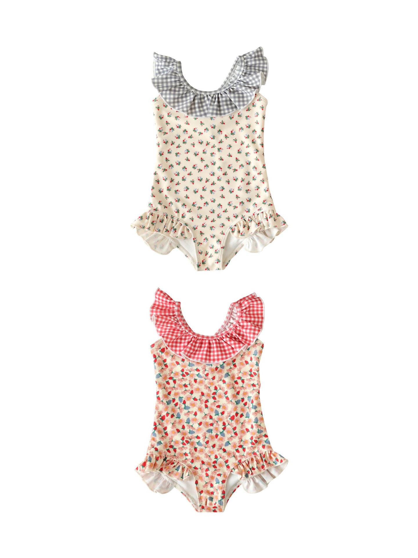 UPF50 Plus Floral Gingham Ruffled One-piece 花柄 ギンガムチェック 水着【mh0012599】