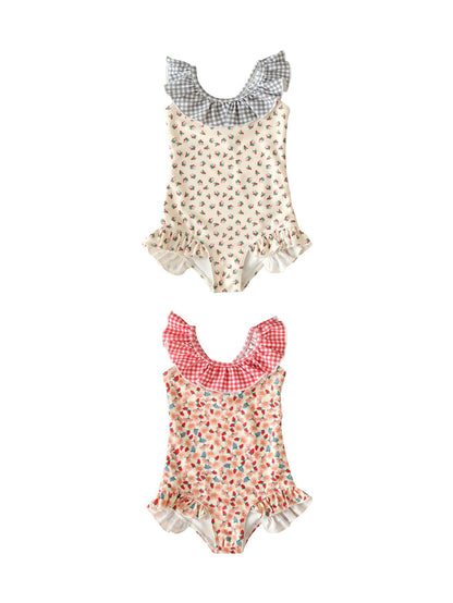 UPF50 Plus Floral Gingham Ruffled One-piece 花柄 ギンガムチェック 水着【mh0012599】