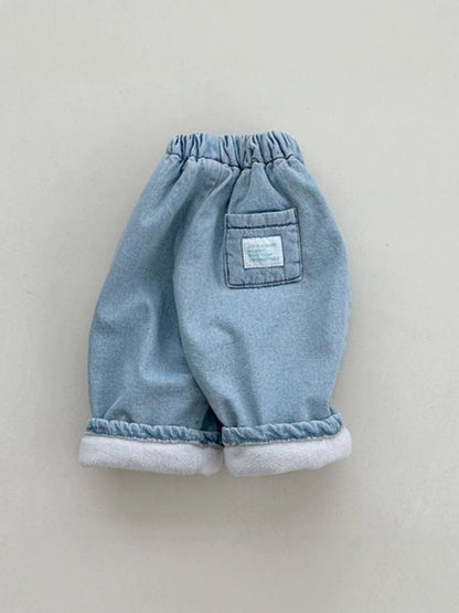 Pantalones largos de mezclilla con forro polar para bebés y niños 【mh0014653】