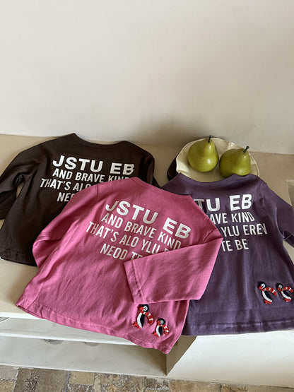 -ペンギン柄プリントTシャツ ロゴ入り長袖トップス【mh0011055】 - mamahalo shop - 長袖Tシャツ -  べビー服 - 子供服 - 男の子 - 女の子