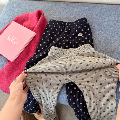 裏起毛リブレギンスパンツ 星スタープリント デイリーパンツ【mh0011908】