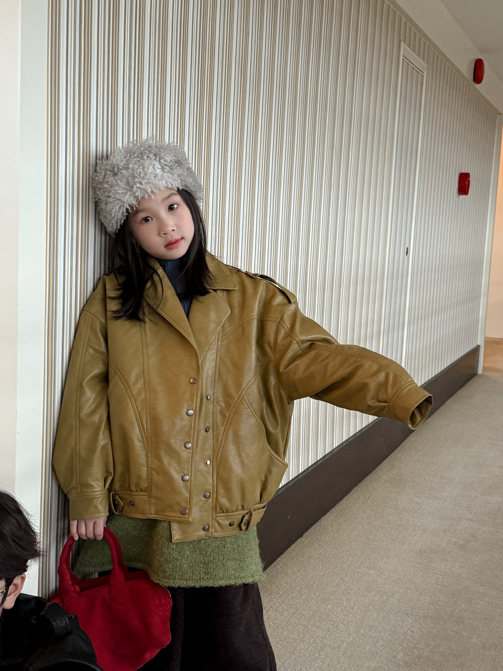 フェイクレザージャケット キッズ  厚手 ラペル モード ライダース【mh0011668】