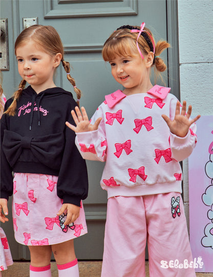 -リボン柄ビッグカラー長袖スウェット/フリル付きミニスカートセットアップ 2点セット【mh0010980】 - mamahalo shop - 長袖セットアップ -  べビー服 - 子供服 - 男の子 - 女の子