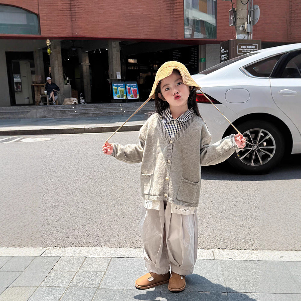 -ニットVネックシンプルカーディガン【mh0011028】 - mamahalo shop - カーディガン・パーカー -  べビー服 - 子供服 - 男の子 - 女の子