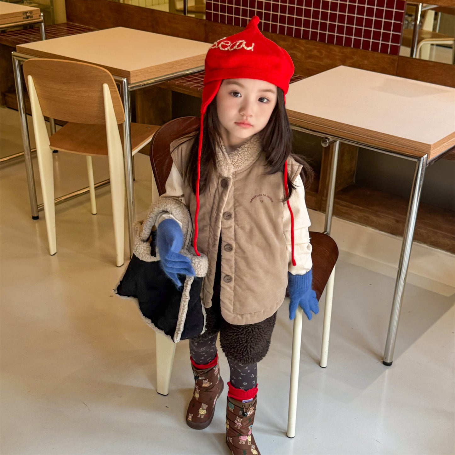 -ボア襟コーデュロイキルティングベスト刺繍入りアウター【mh0010915】 - mamahalo shop - ベスト -  べビー服 - 子供服 - 男の子 - 女の子