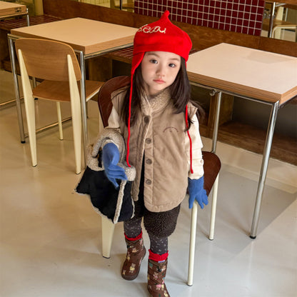 -ボア襟コーデュロイキルティングベスト刺繍入りアウター【mh0010915】 - mamahalo shop - ベスト -  べビー服 - 子供服 - 男の子 - 女の子