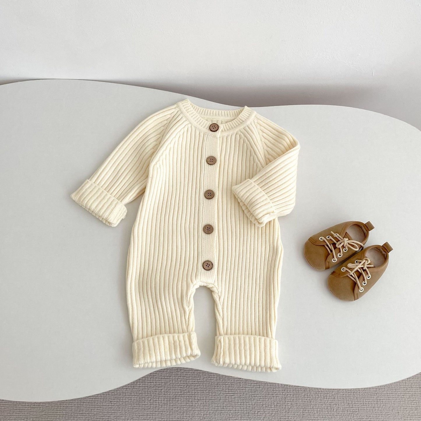 -リブニット長袖ジャンプスーツ【mh0010849】 - mamahalo shop - 長袖ロンパース -  べビー服 - 子供服 - 男の子 - 女の子