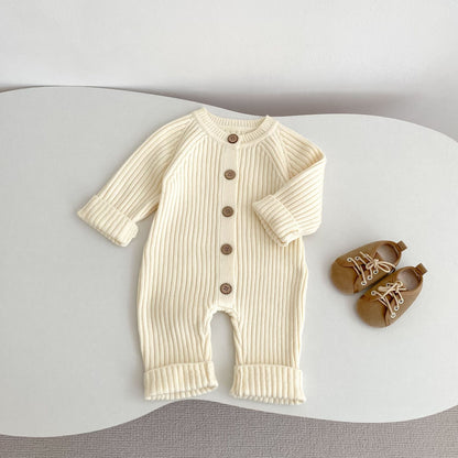 -リブニット長袖ジャンプスーツ【mh0010849】 - mamahalo shop - 長袖ロンパース -  べビー服 - 子供服 - 男の子 - 女の子