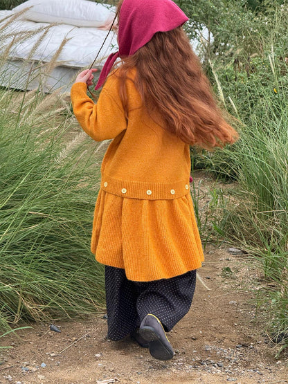 長袖セーターワンピース プルオーバー フリル裾 ドッキング バイカラー ニット【mh0011741】