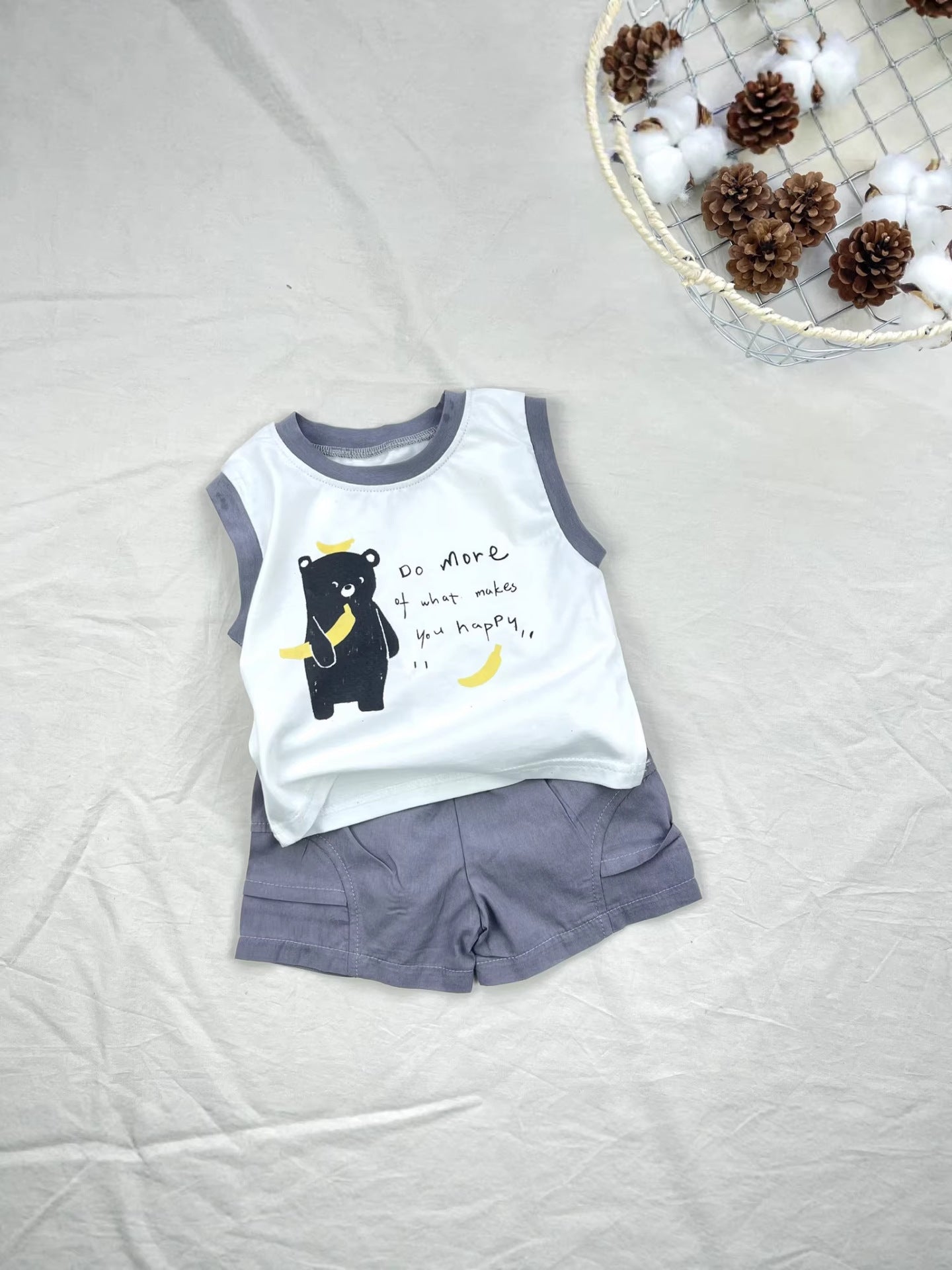 Banana Bear Tank Top Set クマ バナナ ノースリーブ ショートパンツ セット【mh0012909】