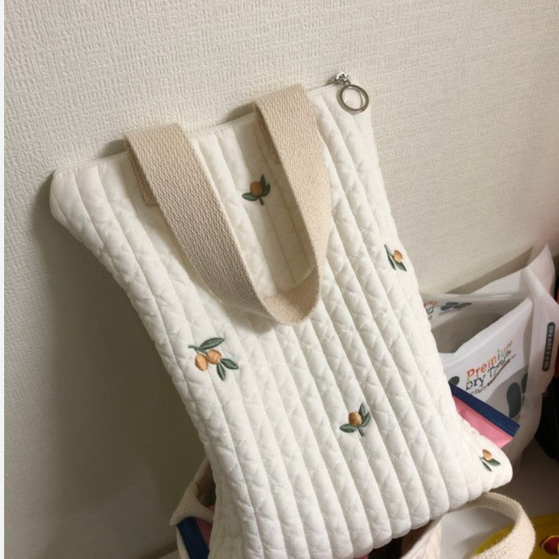 キルティング オリーブ くま チューリップ 刺繍 ジッパー バッグ おむつポーチ【mh0003582】