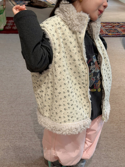 Children's Vest 2026 Winter Korean Style Double-Sided Plush Vest for Children's Floral Thickened Stand Collar Fleece Vest【mh0014695】