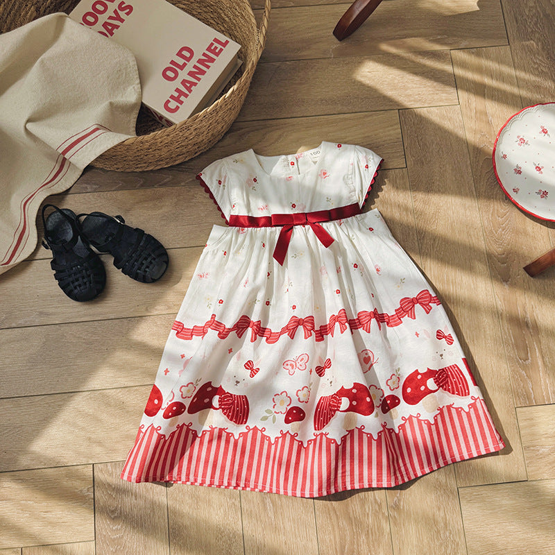 Mushroom Ribbon Print Dress リボン ノースリーブワンピース【mh0013657】