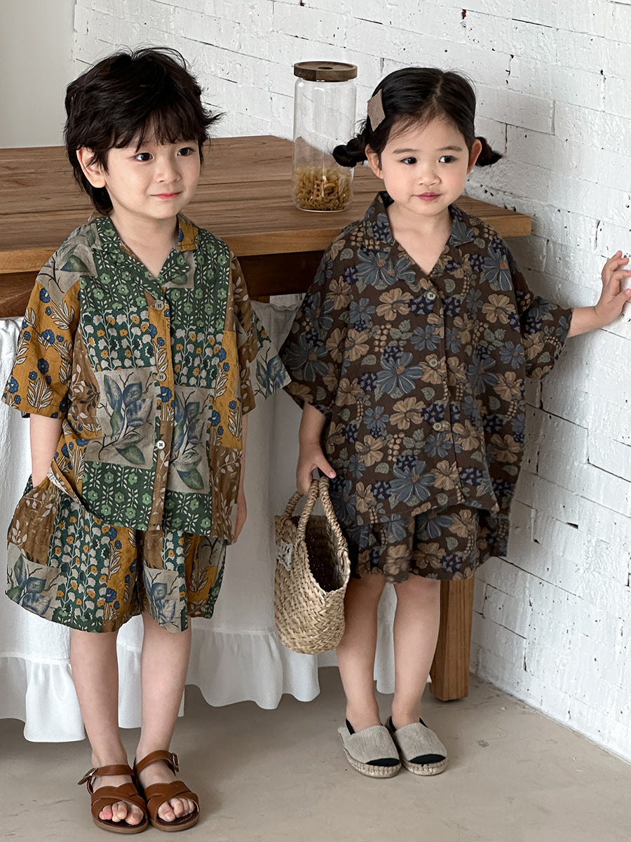 Floral Short Sleeve Shirt Shorts Set ボタニカル 半袖シャツ ハーフパンツ セット【mh0013466】