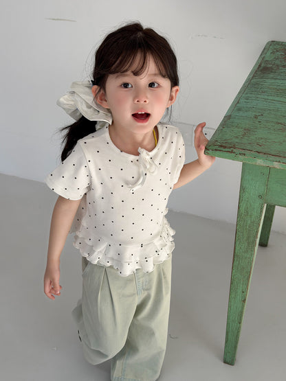 Polka Dot Tiered Ruffle T-Shirt ドット柄 半袖Tシャツ【mh0013118】