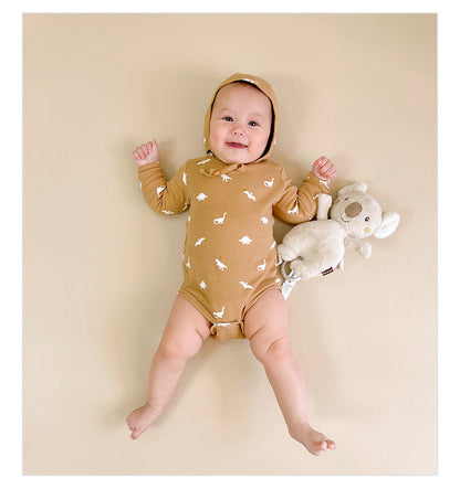 -ダイナソー/ムーン/フラワープリント長袖ボディスーツ/ロングパンツ【mh0010754】 - mamahalo shop - ロンパースセットアップ -  べビー服 - 子供服 - 男の子 - 女の子