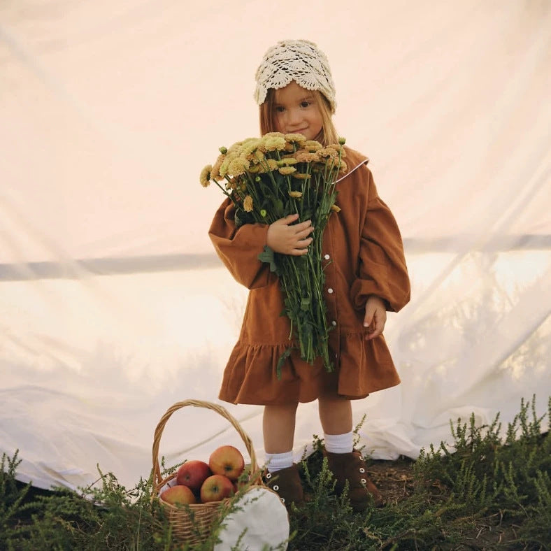 Kids' Piping Round Neck Balloon Sleeve Long Sleeve Dress【mh0014752】