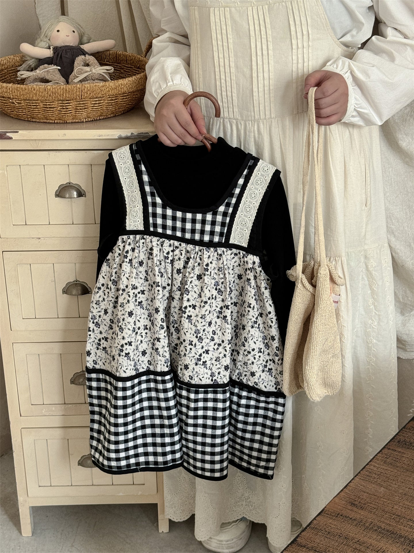 -チェック柄小花プリントノースリーブワンピース レイヤードワンピース【mh0010991】 - mamahalo shop - 長袖セットアップ -  べビー服 - 子供服 - 男の子 - 女の子