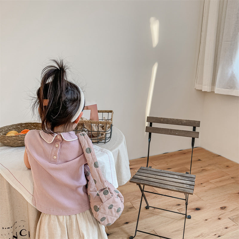Kids' Ribbed Sleeveless T-shirt with Collar and Round Neck【mh0001795】