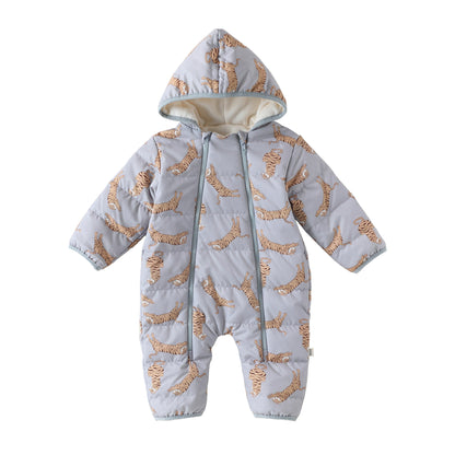 アウタージャンプスーツ プリント 中綿 厚手 フード付 キルティング【mh0011700】