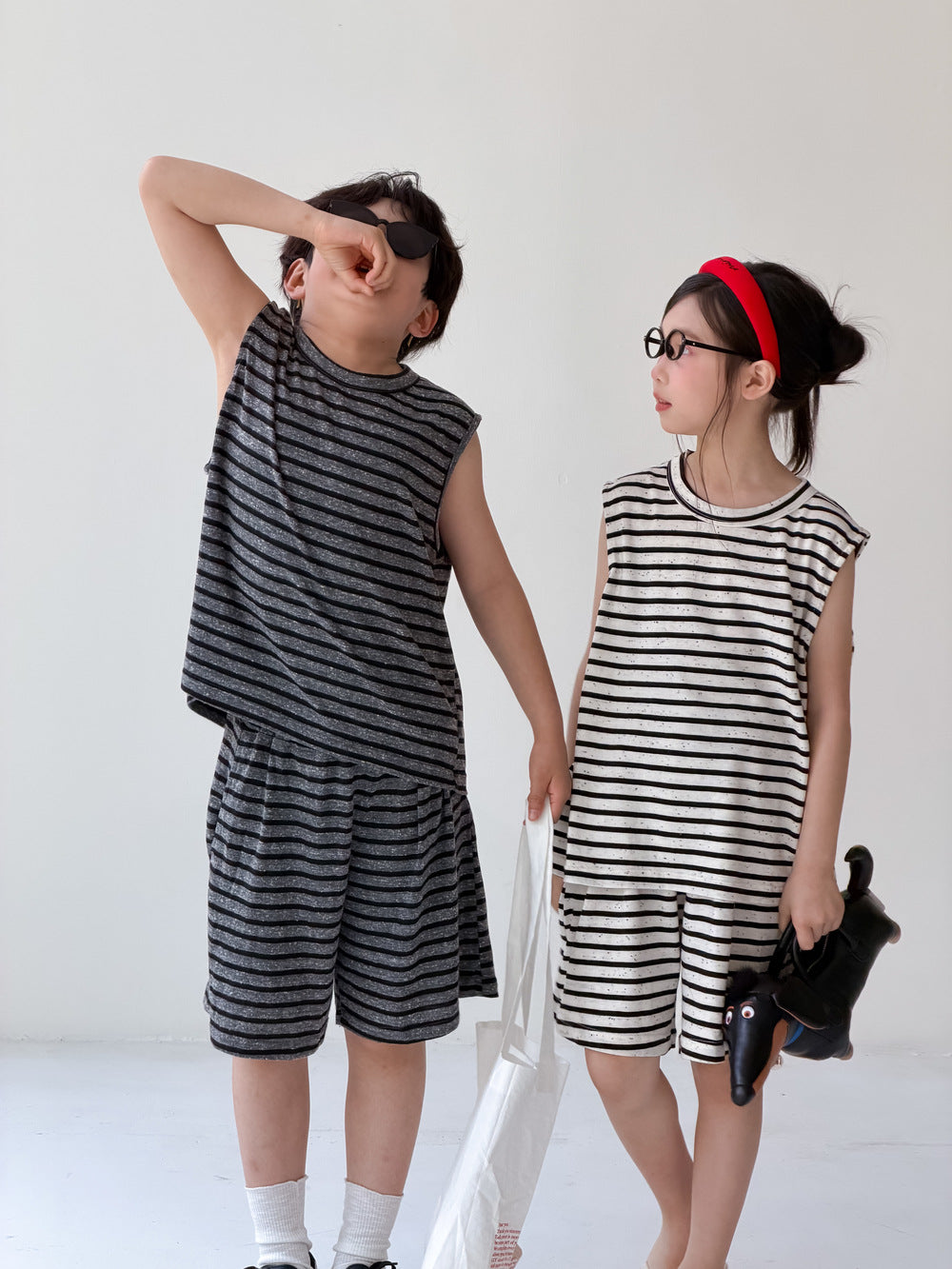 Sleeveless Sporty Stripe Set ボーダー タンクトップ ハーフパンツ セット【mh0013534】