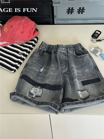 Distressed Denim Shorts ダメージデニム ハーフパンツ【mh0012938】