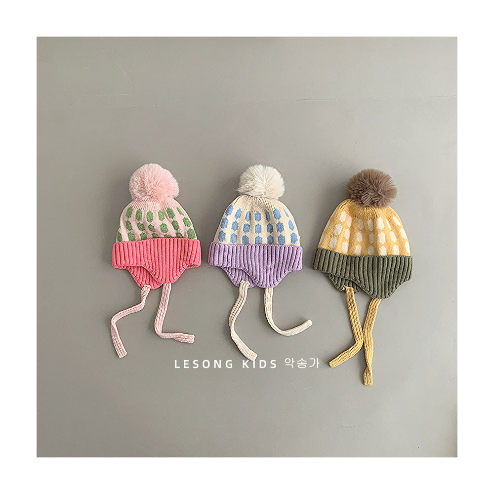 キッズ帽子 ニットキャップ 耳あてぽんぽん付き カラフル 防寒【mh0011794】