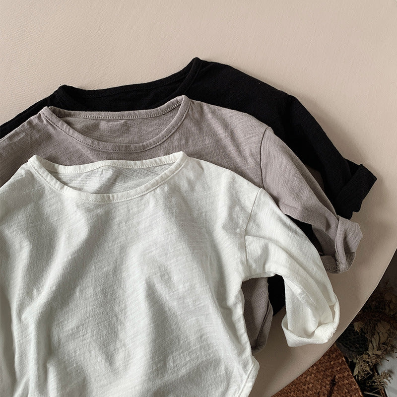 キッズ ルーズ長袖Tシャツ、ブラック・グレー・ホワイトの重ね着セット