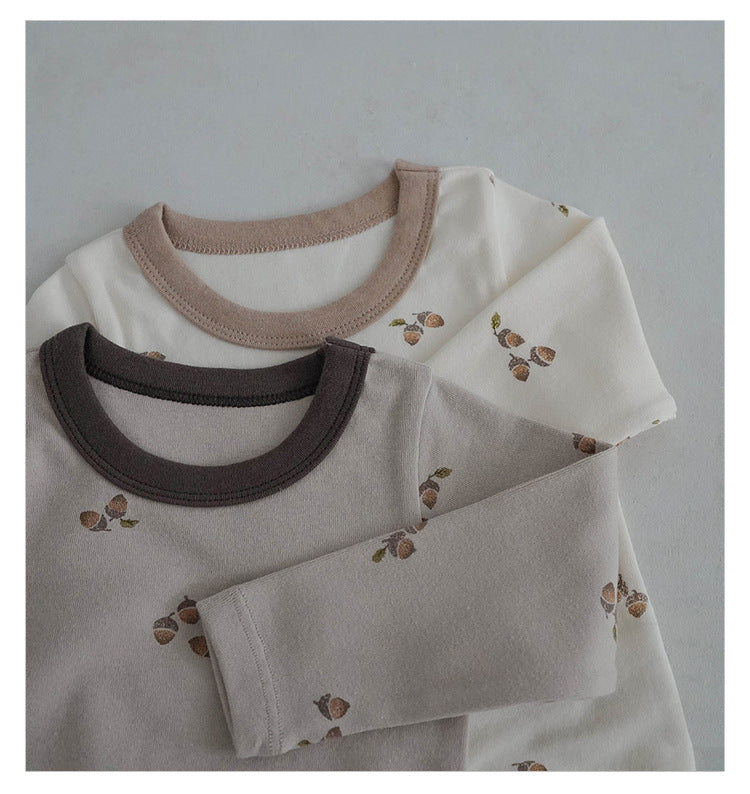 -どんぐりプリント長袖ボディスーツ+ロングパンツセットアップ 2点セット【mh0010748】 - mamahalo shop - ロンパースセットアップ -  べビー服 - 子供服 - 男の子 - 女の子
