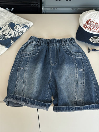 Embroidered Denim Shorts 英字刺繍 デニムハーフパンツ【mh0012958】