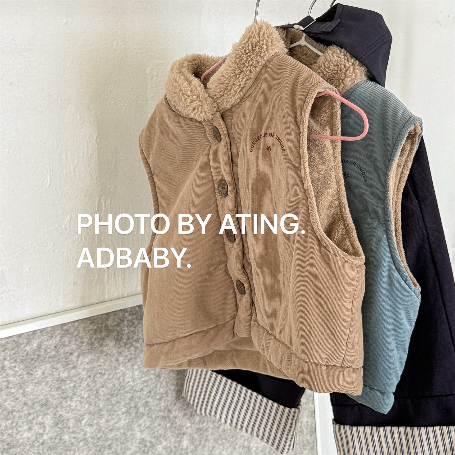 -ボア襟コーデュロイキルティングベスト刺繍入りアウター【mh0010915】 - mamahalo shop - ベスト -  べビー服 - 子供服 - 男の子 - 女の子