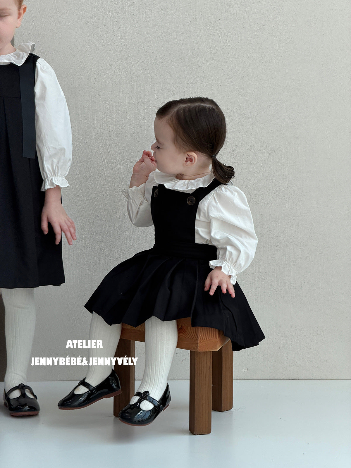 Petos de pleat, pelele, vestido sin mangas y blusa de manga larga con cuello de volantes para bebés y niños 【mh0014660】