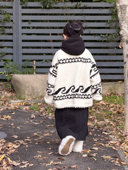 ラムフリースジャケット トライバル柄 ネイティブ柄 フーディコート【mh0011868】