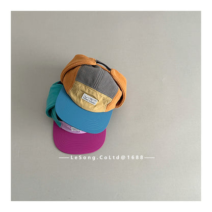 キッズ帽子 フリース カラーブロック 耳当て付き 野球帽【mh0011833】