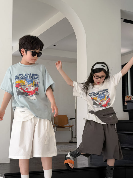 Vintage Sheep Graphic Oversized Top アメコミプリント 半袖Tシャツ【mh0013522】