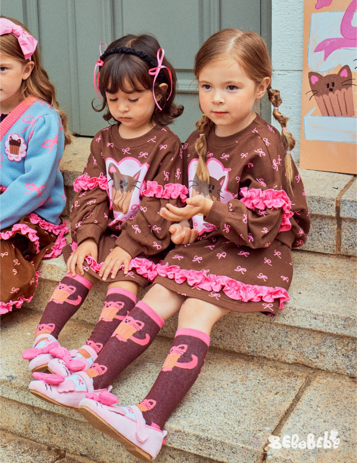 -ねこ柄ジップアップパーカー/フリルスウェットシャツ/フリルキュロットスカート/スカート付きパンツ【mh0010983】 - mamahalo shop - 長袖セットアップ -  べビー服 - 子供服 - 男の子 - 女の子