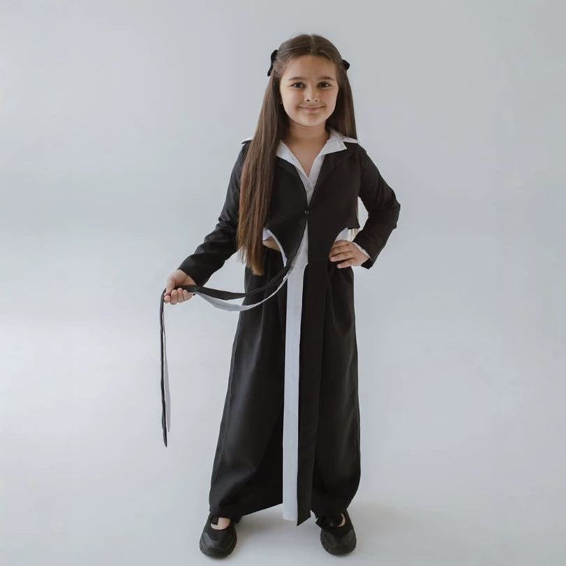 Kids' Bicolor Paneled Layered-Look Long-Sleeve Shirt + Wide-Leg Long Pants Set【mh0014741】