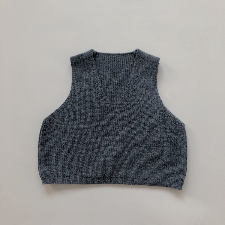 Chaleco de punto con cuello de pico para niños【mh0013925】