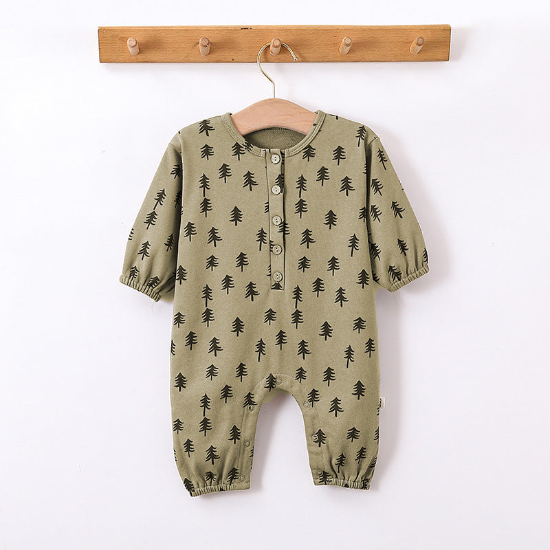 -木ツリー/月ムーンプリント長袖ロンパース/カーディガンジャケット【mh0010745】 - mamahalo shop - 長袖ロンパース -  べビー服 - 子供服 - 男の子 - 女の子