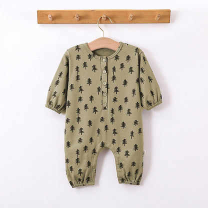 -木ツリー/月ムーンプリント長袖ロンパース/カーディガンジャケット【mh0010745】 - mamahalo shop - 長袖ロンパース -  べビー服 - 子供服 - 男の子 - 女の子