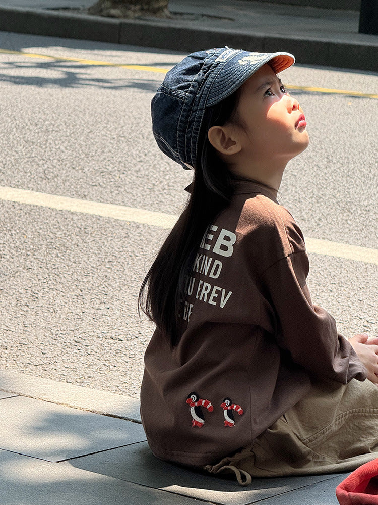 -ペンギン柄プリントTシャツ ロゴ入り長袖トップス【mh0011055】 - mamahalo shop - 長袖Tシャツ -  べビー服 - 子供服 - 男の子 - 女の子