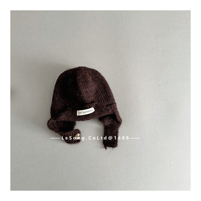 ベビー帽子 ニット ブリム 耳当て付き シンプル ニットキャップ【mh0011830】