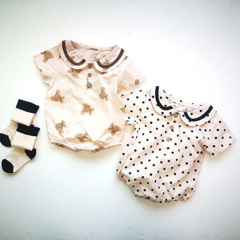 Baby Peter Pan Collar Bear Dot Short Sleeve Romper [mh0000701]