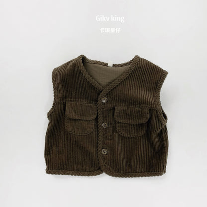 Retro Corduroy Layered Sleeveless Vest コーデュロイ ベスト【mh0012573】