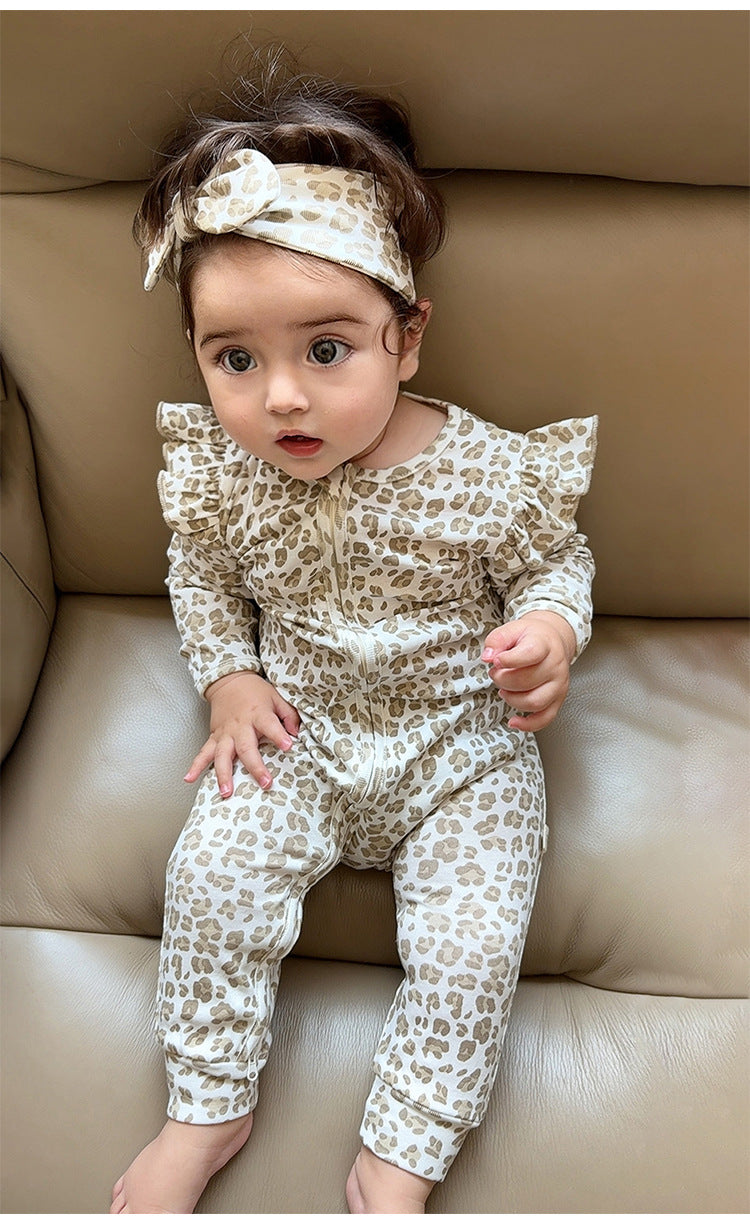 -レオパードプリントジップアップ長袖ジャンプスーツ【mh0010725】 - mamahalo shop - 長袖ロンパース -  べビー服 - 子供服 - 男の子 - 女の子